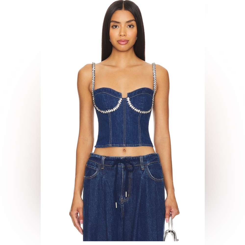 NWT Superdown Ash Bustier Top in Dark Blue Wash size XS